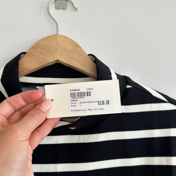 Spanx x Evereve Air Essentials Mock Pullover Striped Black/Porcelain L NWT - Picture 5 of 10
